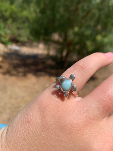 Larimar Turtle Sterling Silver Ring Size-6.5*!