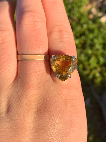 Citrine Triangle Size 9 Pronged Faceted Sterling Silver Ring #17*!